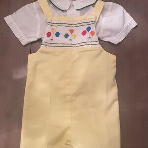 Vintage Good Lad Yellow Smocked birthday Balloon Shortalls with White Shirt Sz 4